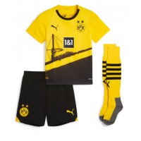 Camisa de Futebol Borussia Dortmund Donyell Malen #21 Equipamento Principal Infantil 2023-24 Manga Curta (+ Calças curtas)